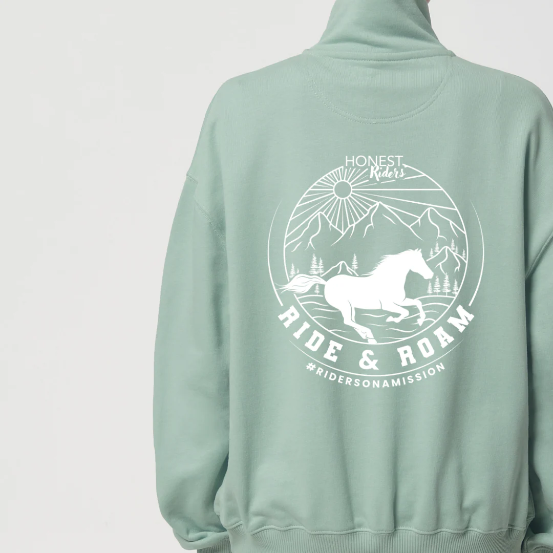 'Ride & Roam' Sage | Morgan 3/4 Zip Sweatshirt - Image 4